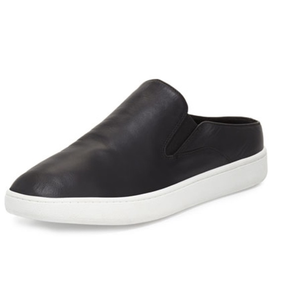 VINCE Verrell Leather Open-Back Skate Sneaker, Black SZ 6.5